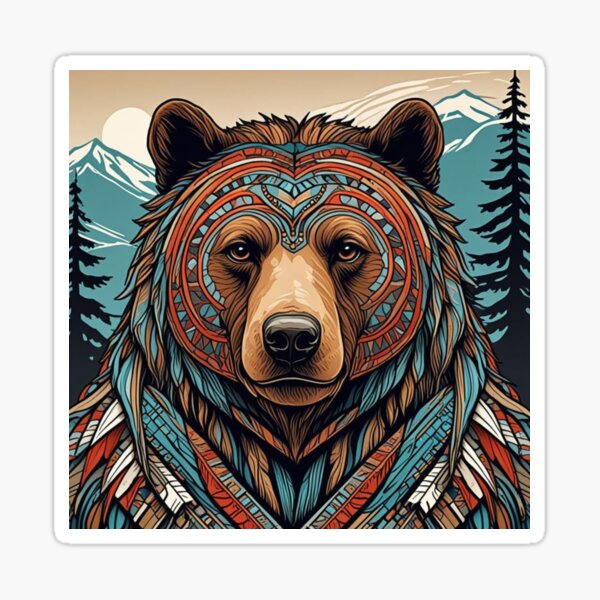 Native Bear Scene Sticker