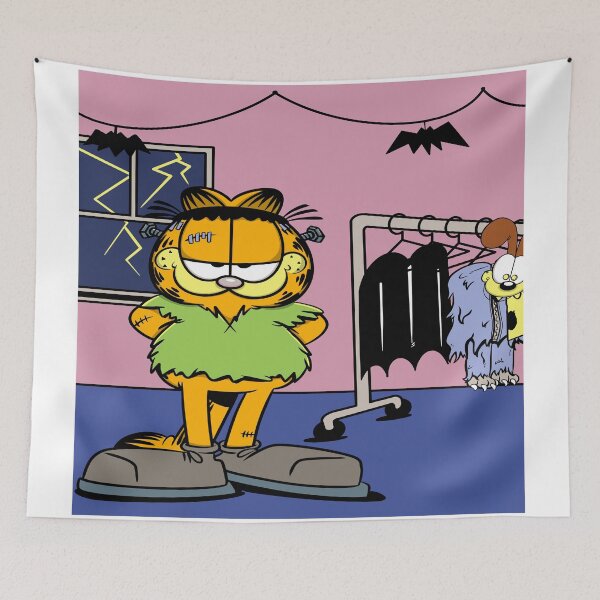 Item preview, Cartoon Cat in Frankenstein Costume in Halloween Setting designed and sold by shafinaelvira.