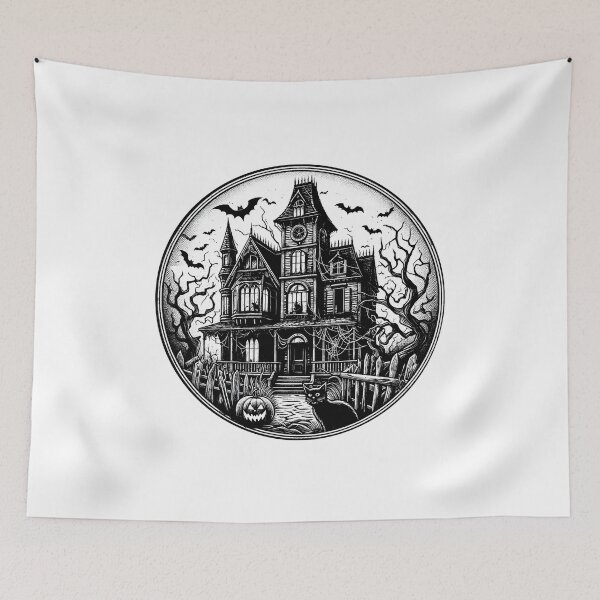 Item preview, Bats and Haunted House in Monochrome designed and sold by Thai Vibe Studio.