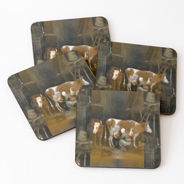 Item preview, Farm Life, Milking Cows in a Barn Painting designed and sold by kristalcurt.