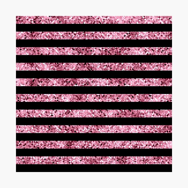 Pink and Black Glitter Sequin Stripes Photographic Print