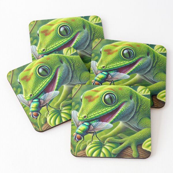 Item preview, Green Day Gecko Snacking on a Fly designed and sold by NocturnalNook.