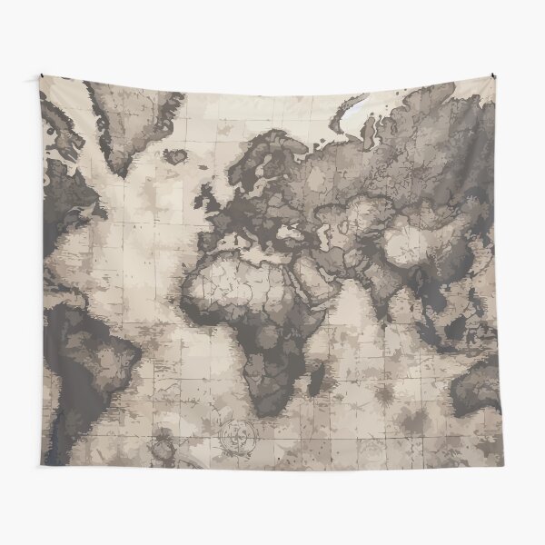 Item preview, Vintage Historical World Map Beige Pastel Colours, Boho Map designed and sold by AnnaArtbyAMNA.