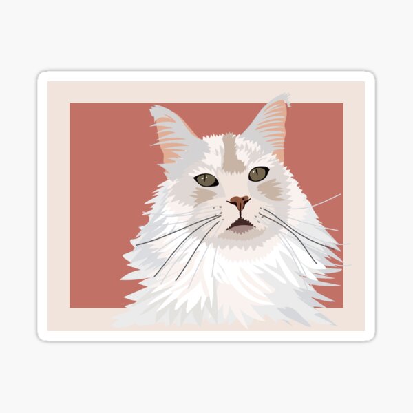 Beautiful white Maine Coon cat daughter - salmon squares Sticker