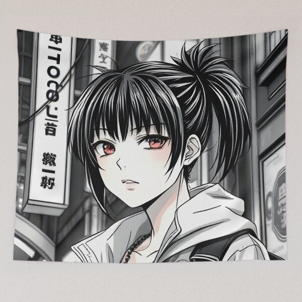 Item preview, Cyberpunk Manga-Style Character in Futuristic Cityscape designed and sold by shaynetwright.