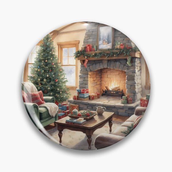 Item preview, Acogedora sala de estar decorada para Navidad con un árbol y regalos junto a una chimenea crepitante en un ambiente cálido. designed and sold by sandrawarty.