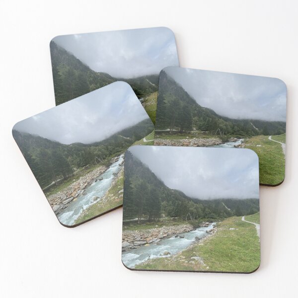 Item preview, Misty mountain river in the Alps – nature photography for a calm atmosphere designed and sold by TRex-Landscapes.