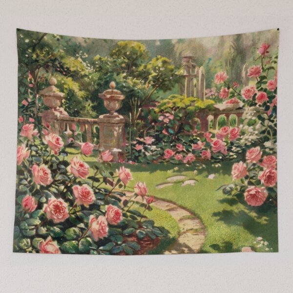 Item preview,  rose garden elegant regency era painting of a garden Peter kinkade style  designed and sold by LolitaRed.