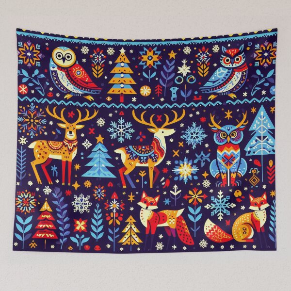 Item preview, Scandinavian Folk Art Happy Holidays - purple by heidiannemorris designed and sold by FOLK ART FUSION by heidiannemorris.