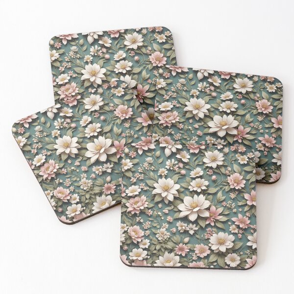 Item preview, White Green 3D Floral Seamless Pattern designed and sold by Rosa-Canina64.