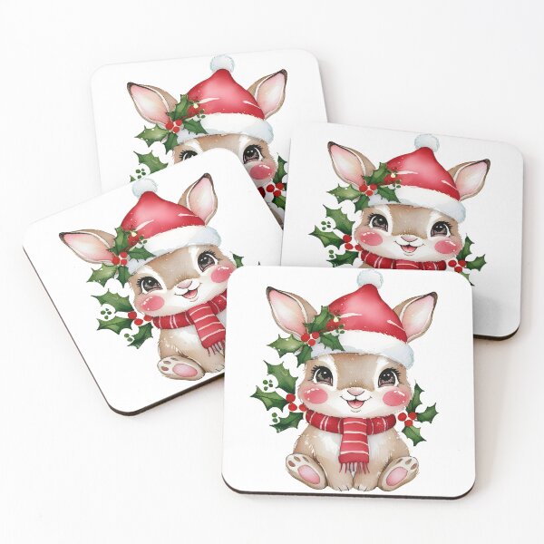 Item preview, Adorable Christmas sticker with rabbit in red Santa hat and scarf	 designed and sold by All-Of-Art.