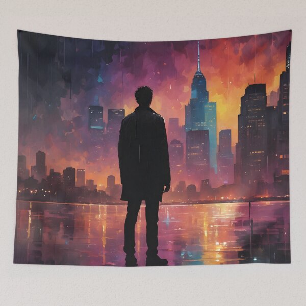 Item preview, Colorful Urban Landscape with Black Silhouette 01 designed and sold by kjp-design.
