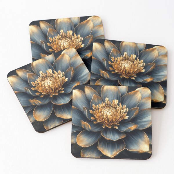 Artikelvorschau, Elegante goldene und blaue Dahlienblüte entworfen und verkauft von MargaretWiktor.