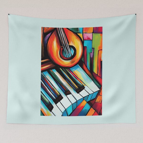 Item preview, Piano and Guitar Dynamic Composition of Musical Instruments with Vibrant Colors and Bold Strokes designed and sold by OlfactoART Studio.