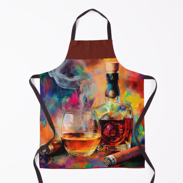 Item preview, Whiskey Glass and Bottle Surrounded by Cigars in a Lively Colorful Background Abstract Digital AI Art designed and sold by OlfactoART Studio.
