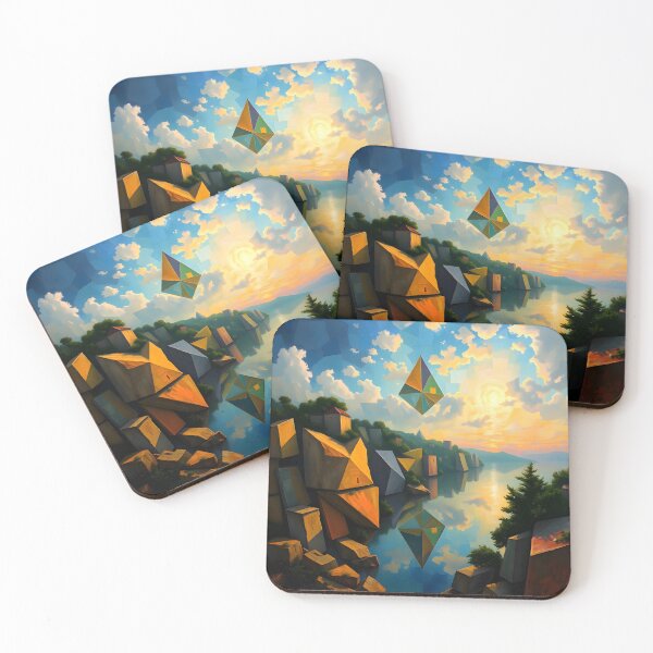Item preview, Floating Geometry - Surreal Lakeside Landscape designed and sold by ArtPrintsUSA.