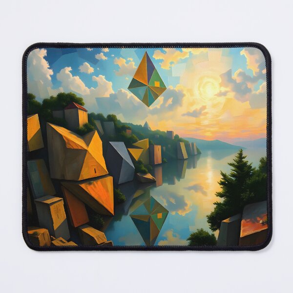 Item preview, Floating Geometry - Surreal Lakeside Landscape designed and sold by ArtPrintsUSA.