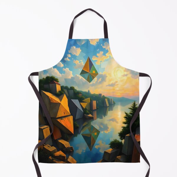 Item preview, Floating Geometry - Surreal Lakeside Landscape designed and sold by ArtPrintsUSA.