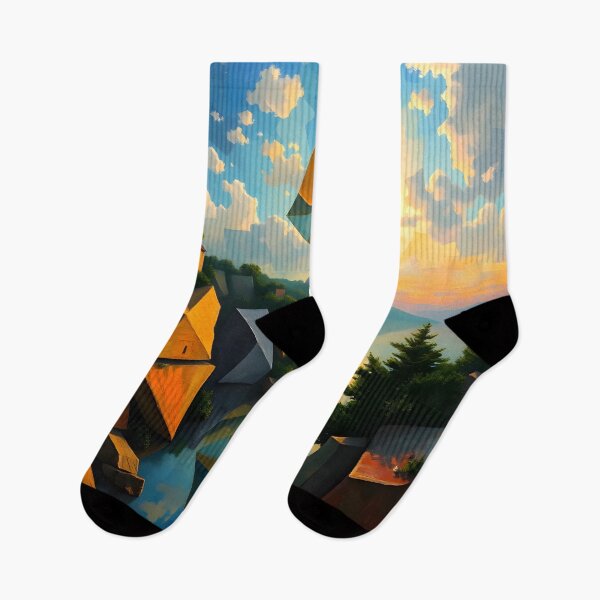 Item preview, Floating Geometry - Surreal Lakeside Landscape designed and sold by ArtPrintsUSA.