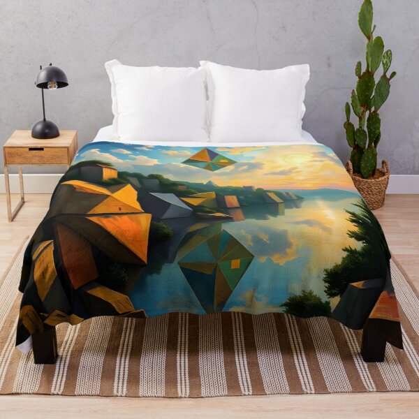 Item preview, Floating Geometry - Surreal Lakeside Landscape designed and sold by ArtPrintsUSA.