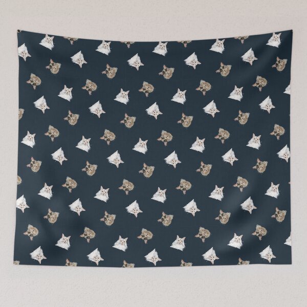 Item preview, Main Coon Shine - multi directional cat heads dark blue background designed and sold by BrendaWaldekker.