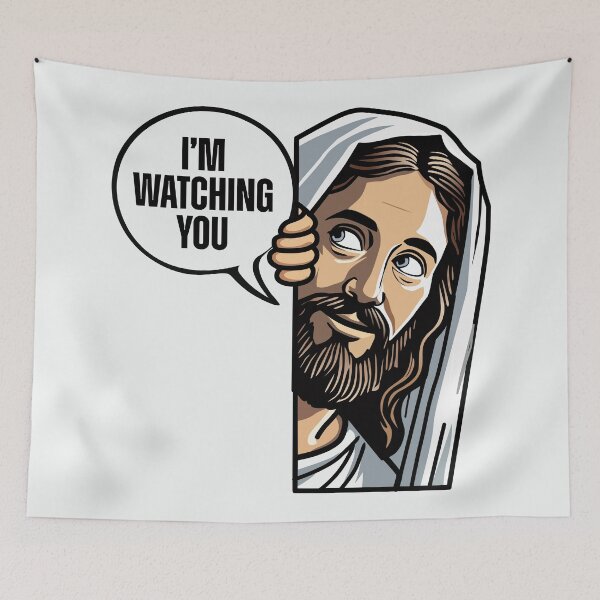 Aperçu de l'œuvre I’m Watching You Jesus Peeking Funny Christian créée et vendue par Lillyamstronger.