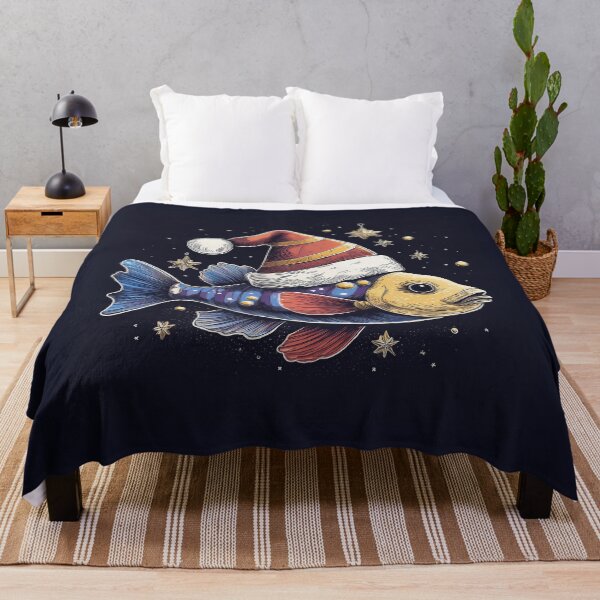 Item preview, Whimsical Santa Hat Fish T-Shirt | Blue and Orange Fish on Starry Background designed and sold by Farid1Shop.