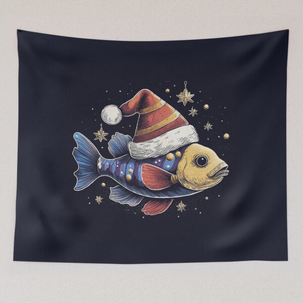 Item preview, Whimsical Santa Hat Fish T-Shirt | Blue and Orange Fish on Starry Background designed and sold by Farid1Shop.