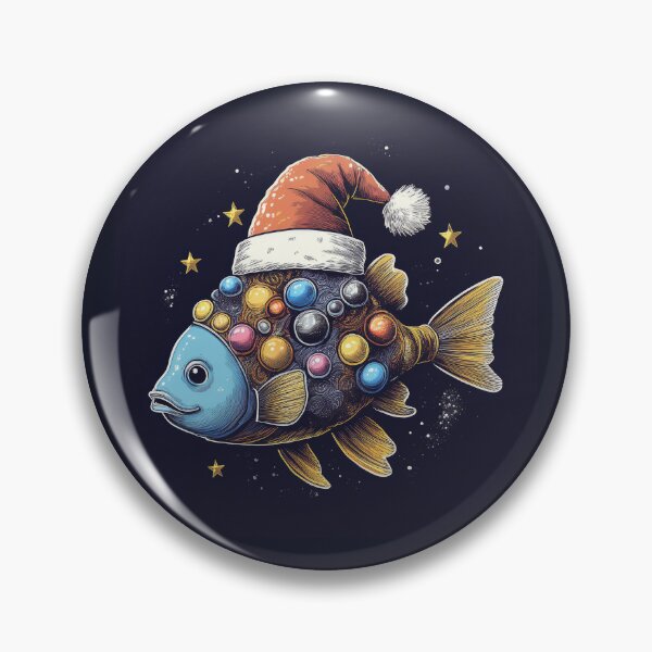 Item preview, Whimsical Santa Hat Fish | Blue and Gold Fish with Colorful Ornaments designed and sold by Farid1Shop.