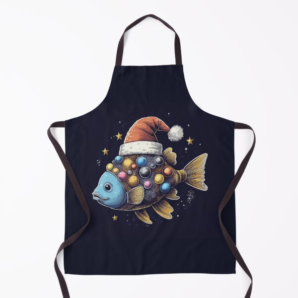 Item preview, Whimsical Santa Hat Fish | Blue and Gold Fish with Colorful Ornaments designed and sold by Farid1Shop.
