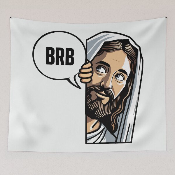 Item preview, BRB Be Right Back Jesus Peeking Christian Humor designed and sold by Lillyamstronger.