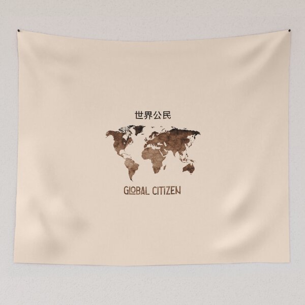 Item preview, Global citizen - Chinese logo - sepia world map  designed and sold by UKVanlife.