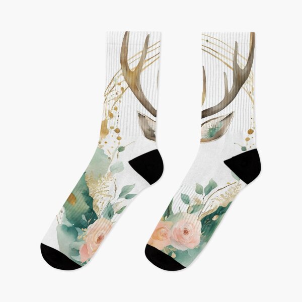 Item preview, Romantic Elegant Pattern Watercolor Deer Full Moon Florals Pattern Gold Green,  designed and sold by KolorellaS.