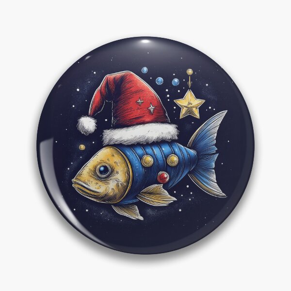 Item preview, Festive Fin: A Whimsical Blue and Gold Fish in a Santa Hat designed and sold by Farid1Shop.