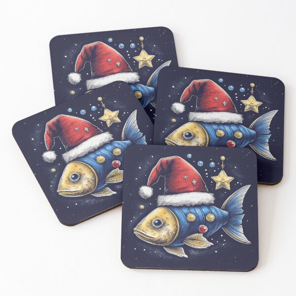 Item preview, Festive Fin: A Whimsical Blue and Gold Fish in a Santa Hat designed and sold by Farid1Shop.