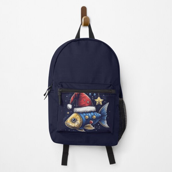 Item preview, Festive Fin: A Whimsical Blue and Gold Fish in a Santa Hat designed and sold by Farid1Shop.