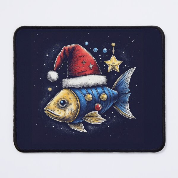 Item preview, Festive Fin: A Whimsical Blue and Gold Fish in a Santa Hat designed and sold by Farid1Shop.