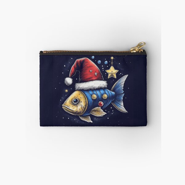Item preview, Festive Fin: A Whimsical Blue and Gold Fish in a Santa Hat designed and sold by Farid1Shop.