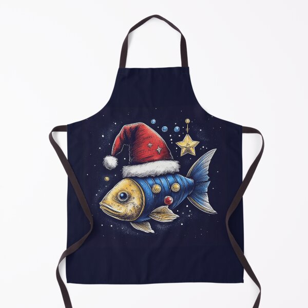 Item preview, Festive Fin: A Whimsical Blue and Gold Fish in a Santa Hat designed and sold by Farid1Shop.