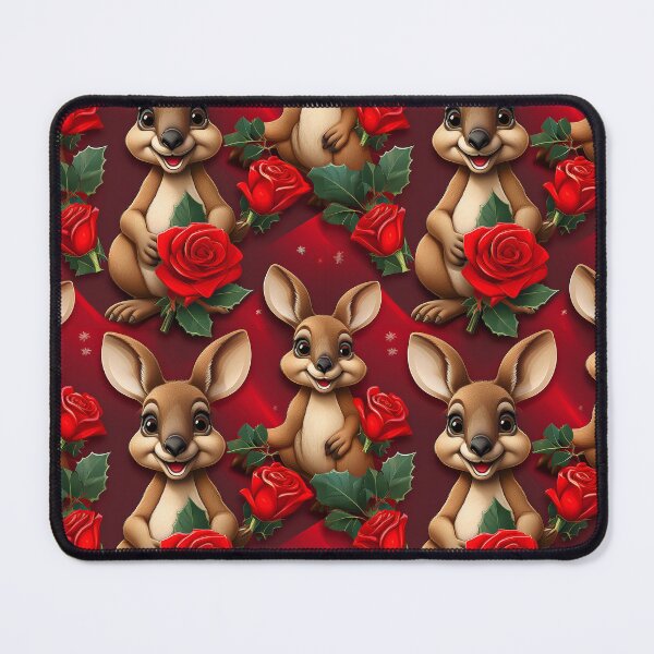 Aperçu de l'œuvre Motif kangourou avec roses et houx pour Noël, la Saint-Valentin et les anniversaires créée et vendue par Camel & Quirk.