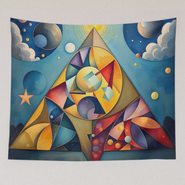 Item preview, Celestial Triad - Geometric Pyramid Under Cosmic Skies designed and sold by ArtPrintsUSA.