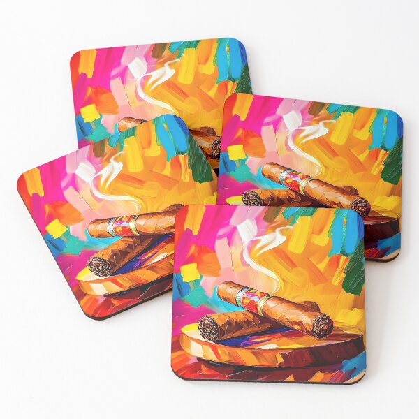 Item preview, Swirling Colors and Warmth with Two Cigars on a Wooden Platter, Exuding Luxury Modern Art AI Generated designed and sold by OlfactoART Studio.