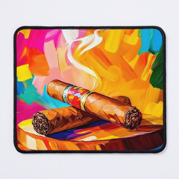 Item preview, Swirling Colors and Warmth with Two Cigars on a Wooden Platter, Exuding Luxury Modern Art AI Generated designed and sold by OlfactoART Studio.