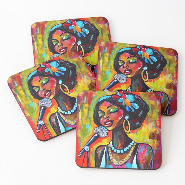 Item preview, Abstract Vibrant Depiction of a Passionate Singer with Vivid Makeup and Turquoise Necklace designed and sold by OlfactoART Studio.