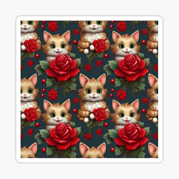 A nostalgic pattern featuring vintage-inspired cats and roses, ideal for Christmas, Valentines, Birthdays and all occasions Sticker