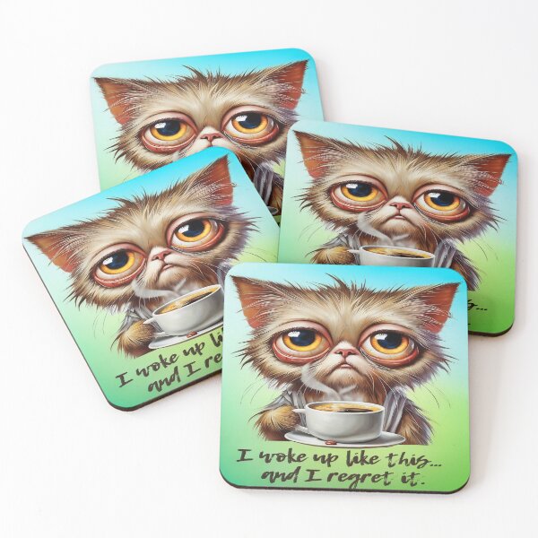 Item preview, Morning Grouchy Cat with Coffee – Bleary-Eyed Feline Art designed and sold by gleefulme.