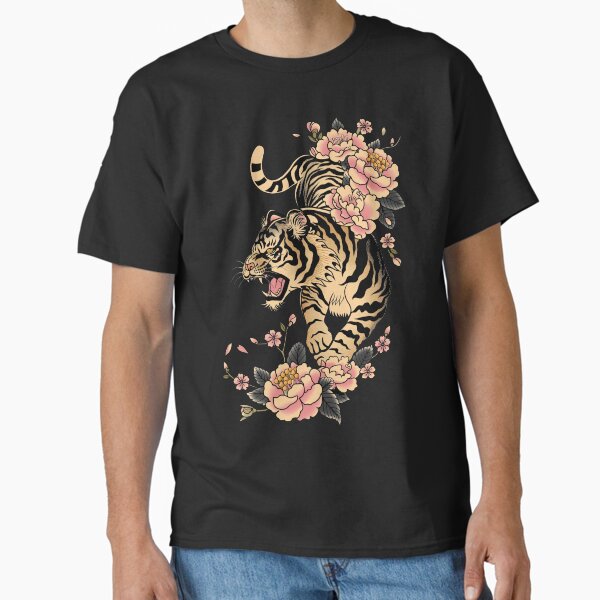 Item preview, Japanese tiger with pink flowers designed and sold by xiao xuans.