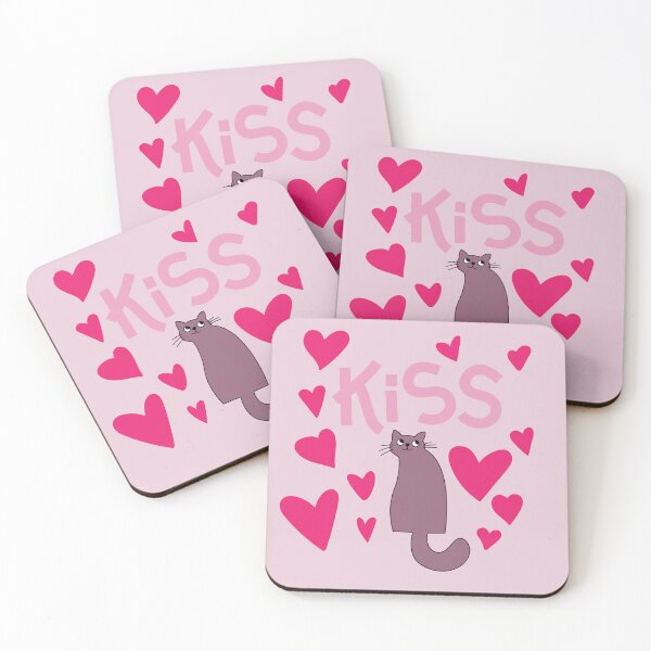 Item preview, Valentine cat with hearts and word kiss designed and sold by anyramagic.