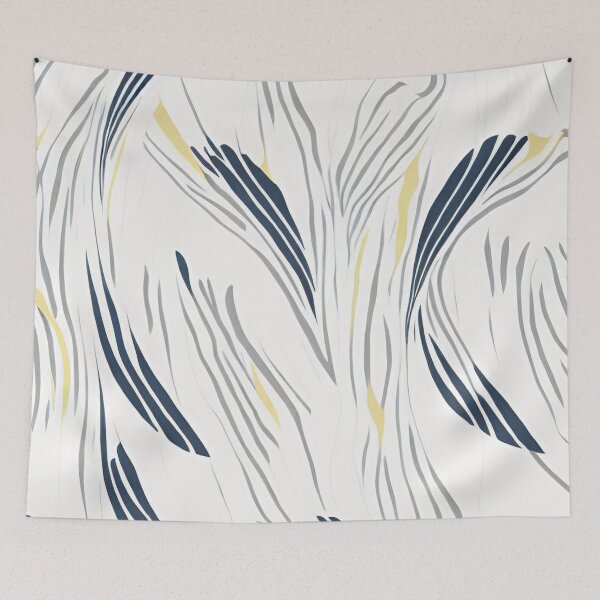 Item preview, Navy Grey and Yellow Whisps on White designed and sold by BubbleGalaxy.