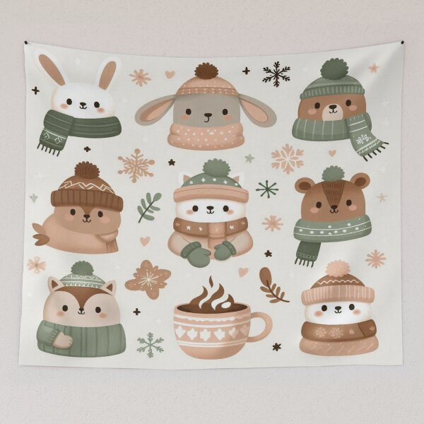 Item preview, Cozy Animals in Winter Clothes Doodle Pattern designed and sold by Imaginarium of Chaos falcon88 .